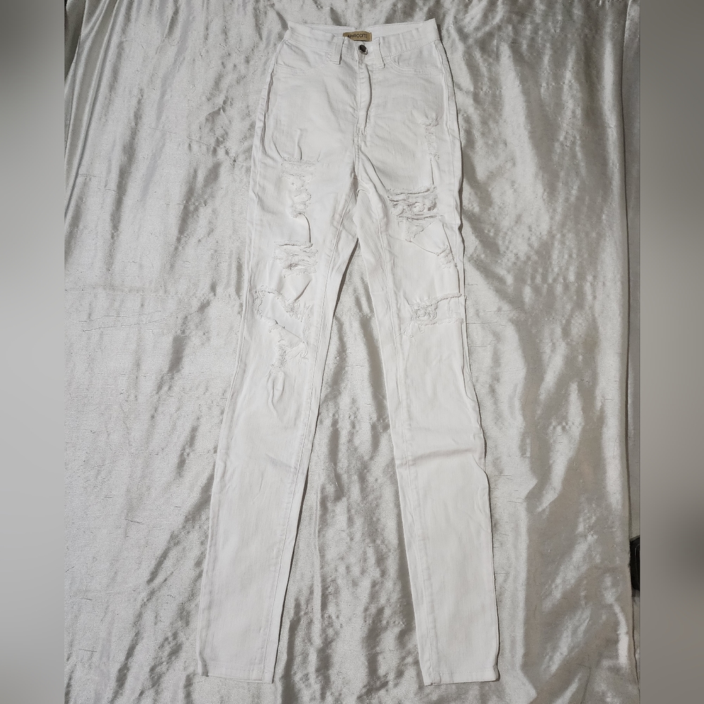 Aphrodite White High Rise Stretch Distressed Skinny Jeans